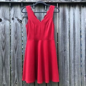 Aqua Cherry Red Dress Size M Scalloped V-Neck Sleeveless Fit & Flare